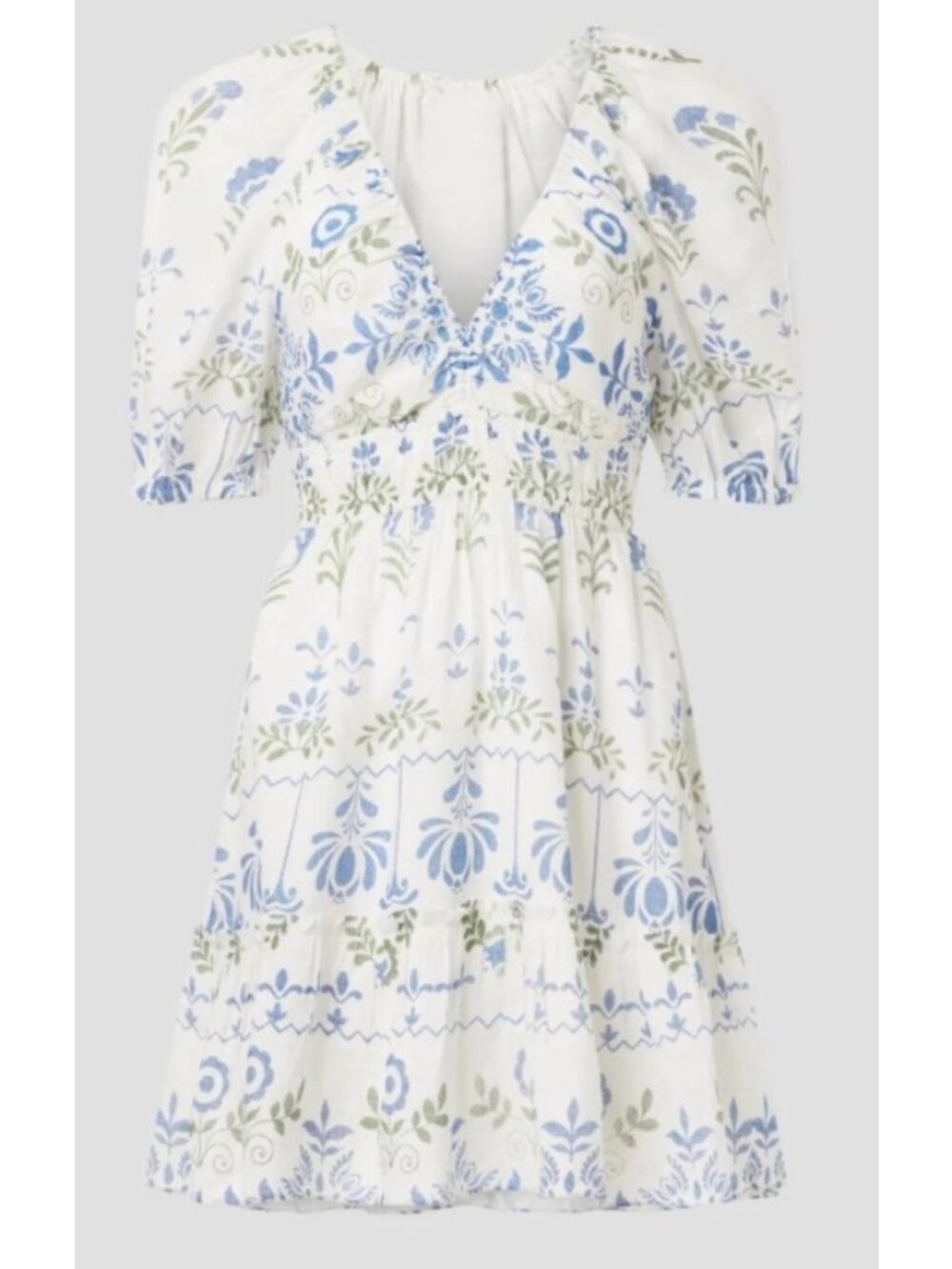 Saylor Women's Sz Small White & Blue Floral Mini Dress With Puff Sleeves